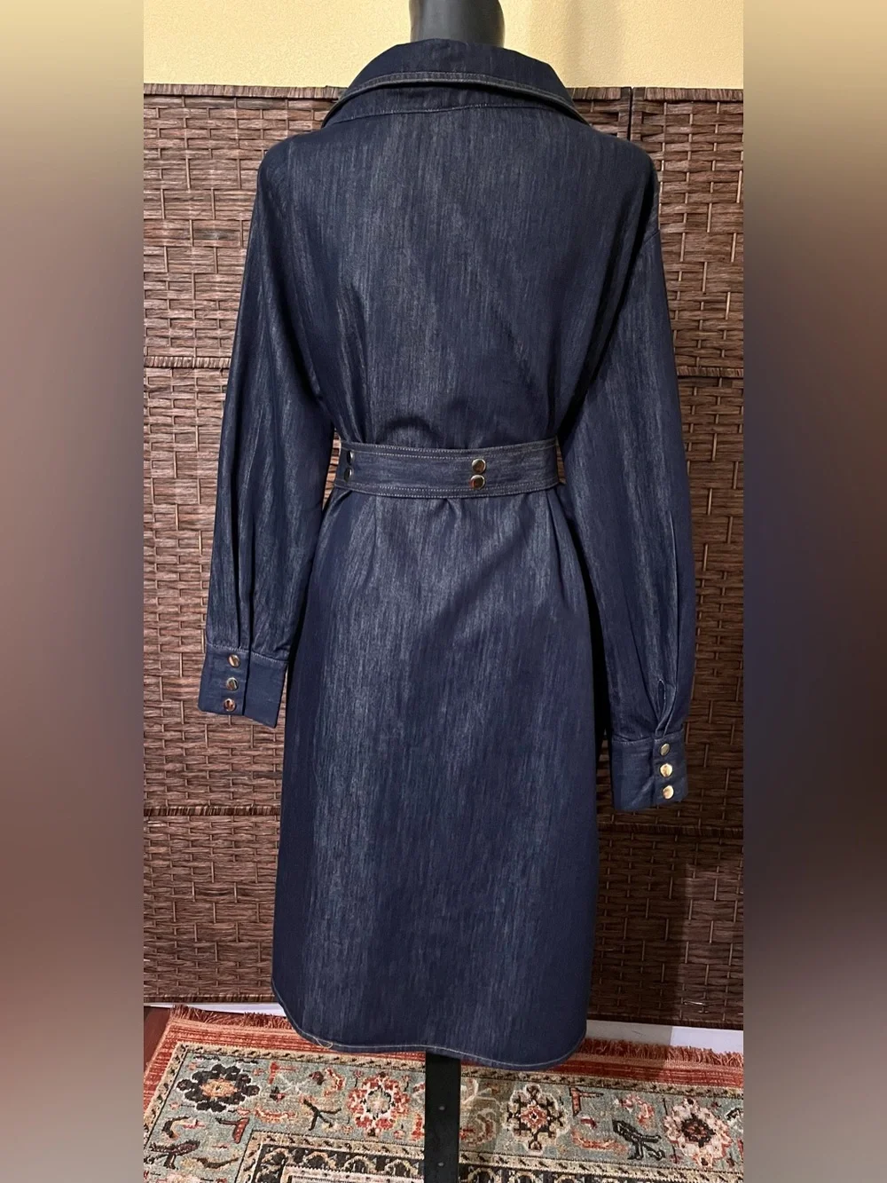 New Aleeza Paris Asymmetrical Collar Denim Sample Dress XS (Fits Up To Large)